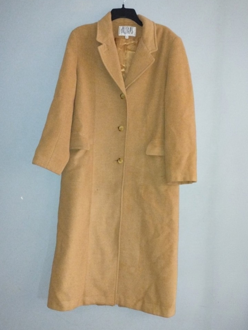 bill blass Tan Long Wool Trench Coat